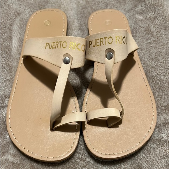 Beige Sandals with Puerto Rico Print - Picture 1 of 6